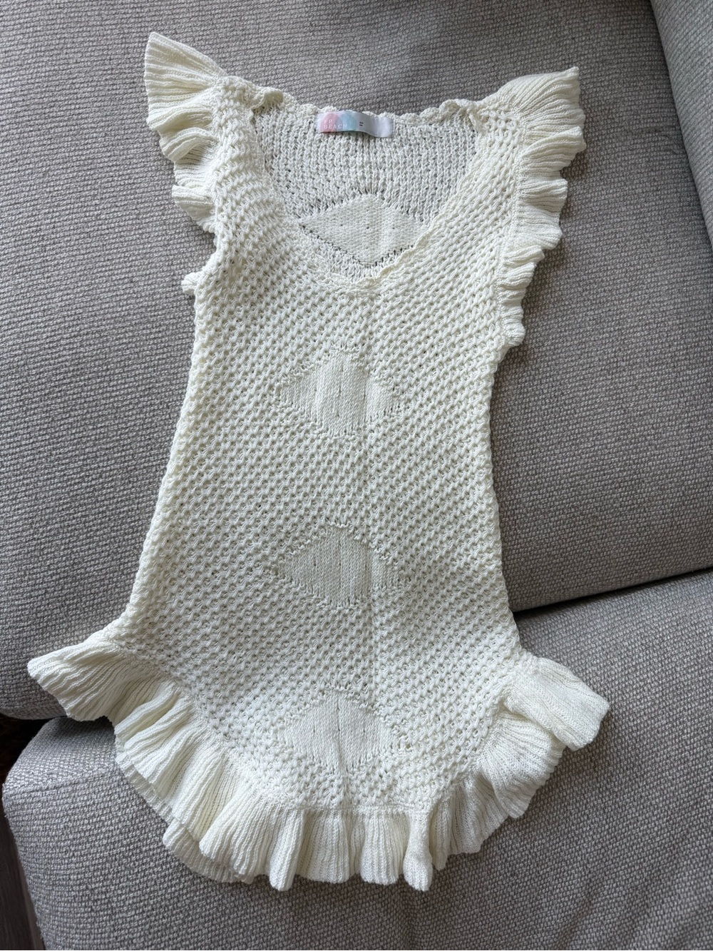 Free People Western Style Cream Crochet Knit Ruffle Swim Coverup